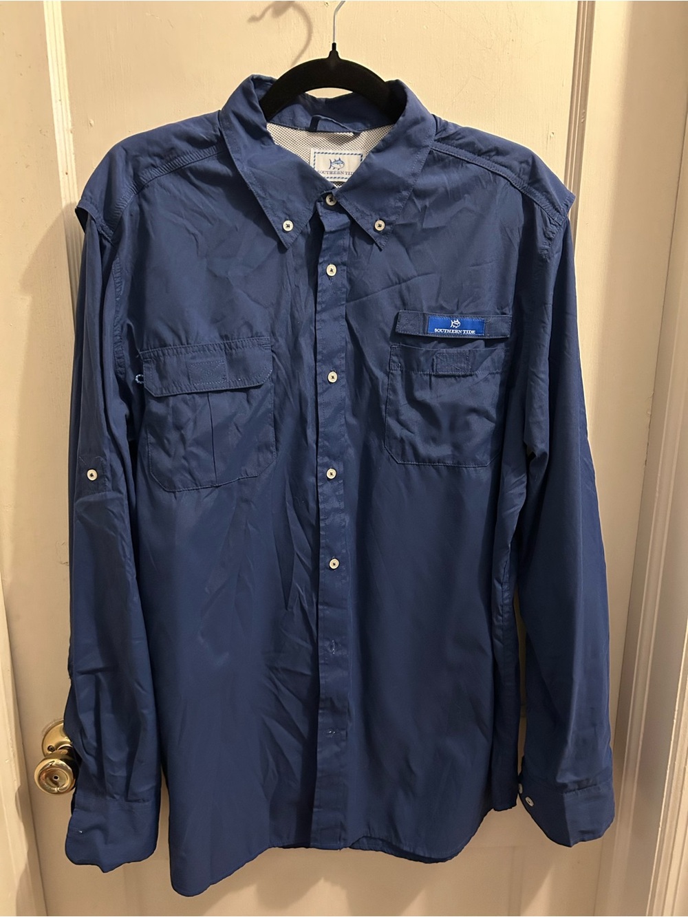Southern Tide Men’s Long-Sleeve Navy Button-Down Vented Fishing Large